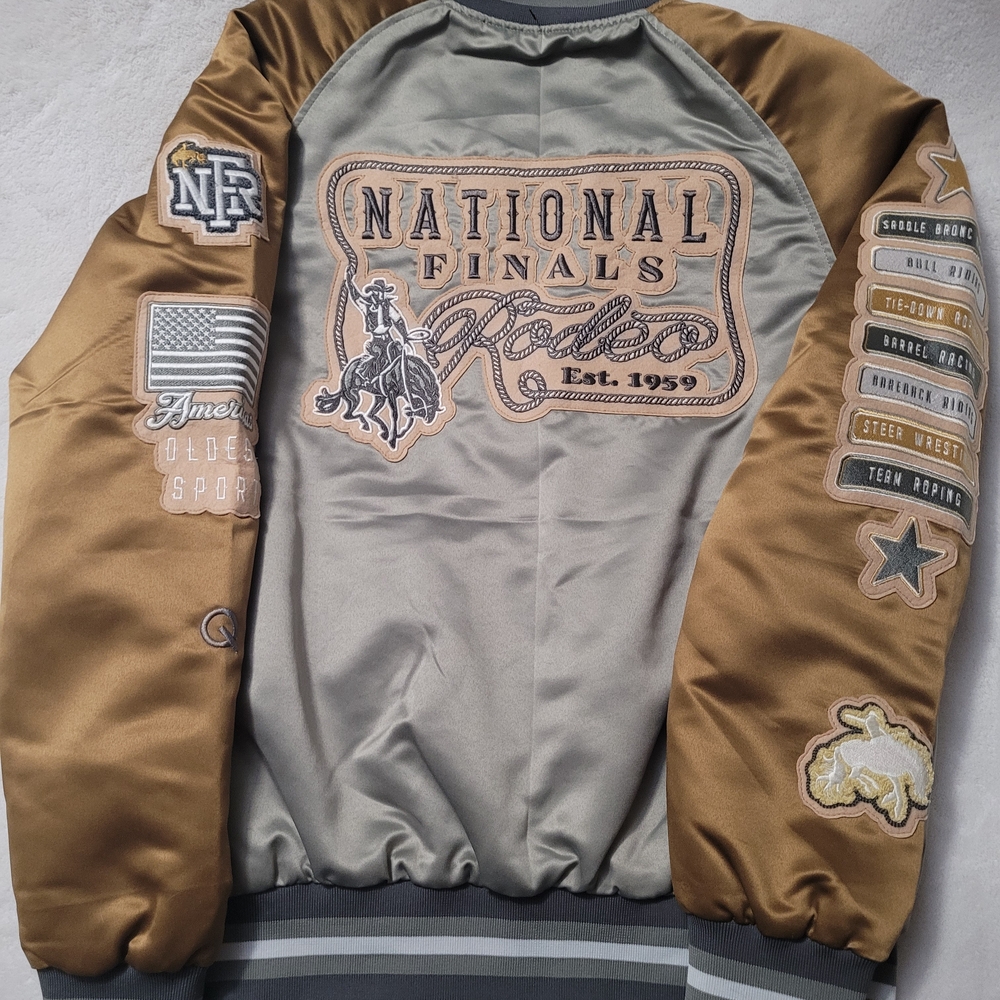 NFR Women's Bomber Jacket in Gray and Gold - Picture 2 of 4